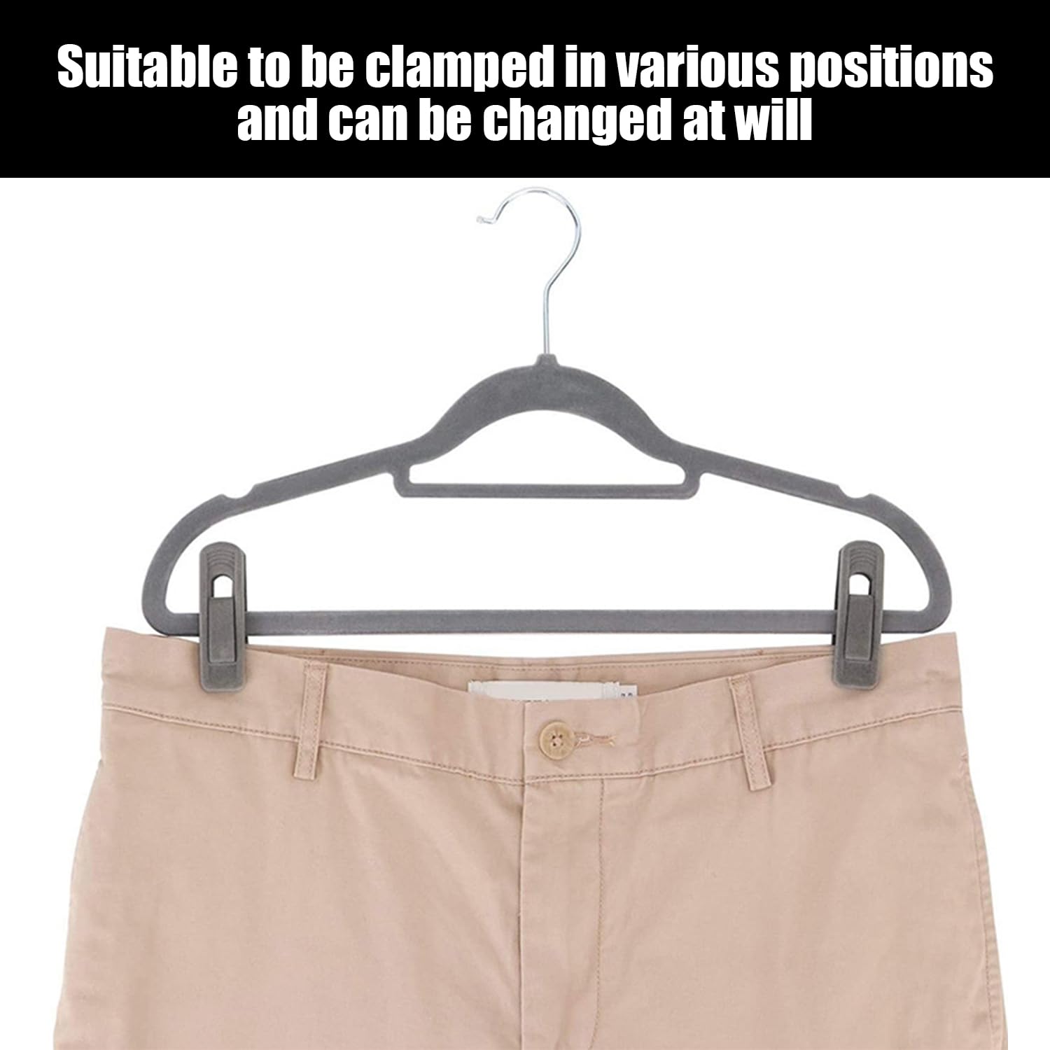 Set di 20 ganci in velluto, clip per vestiti, con forte impugnatura per dita, floccati, linee sottili, pantaloni, gonne (grigio