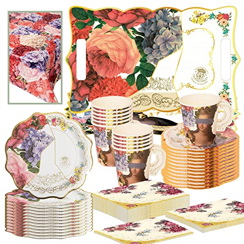 Talking Tables Truly Scrumptious Vintage Tea Party Bundle Paper Plates Napkins Tea Cups Saucers Food Platters Table Cover