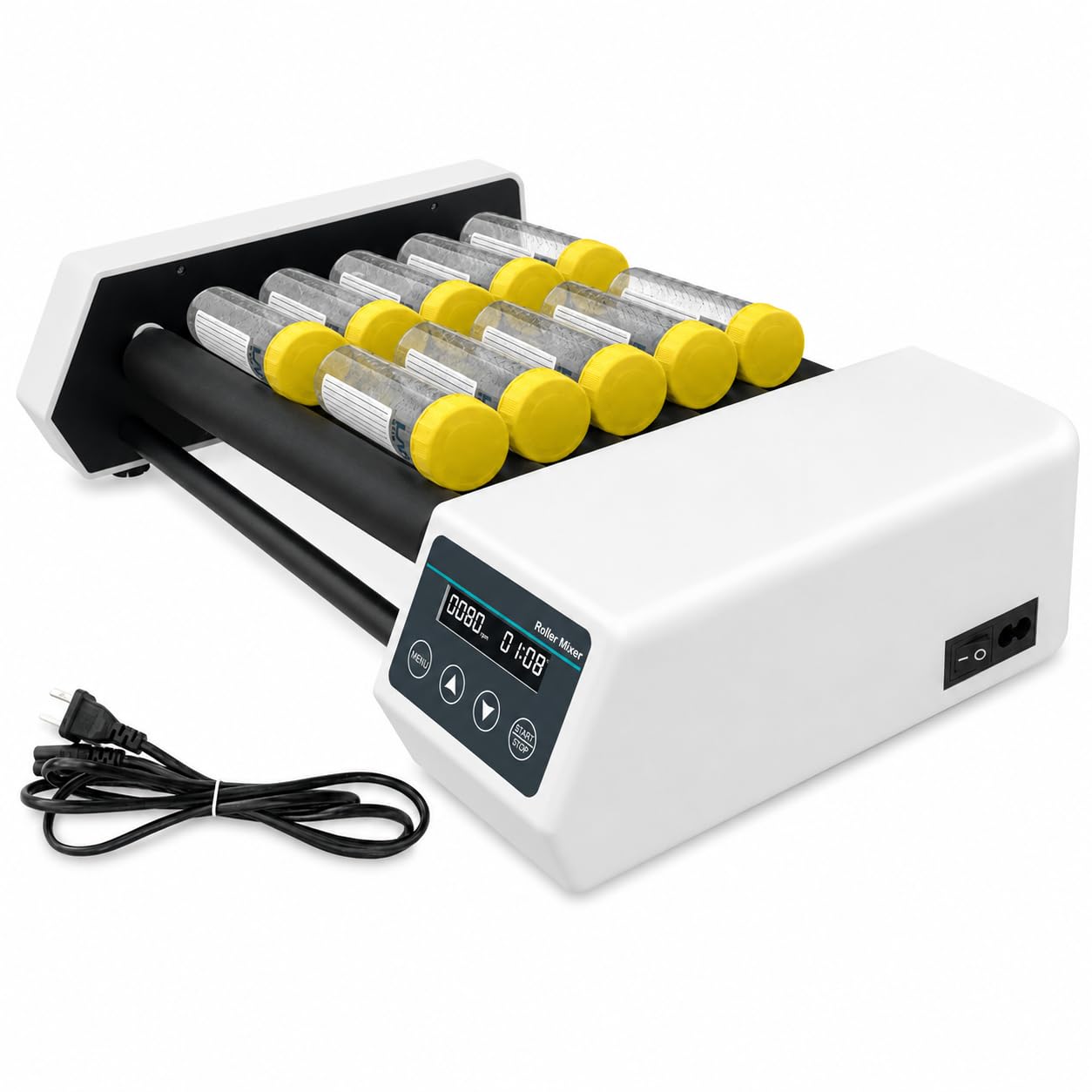 Mezclador orbital digital y mezclador de rodillos, modos de balanceo y balanceo, motor sin escobillas, temporizador de 20-80 rpm, para tubos de 10 x 50 ml o 14 x 50 ml