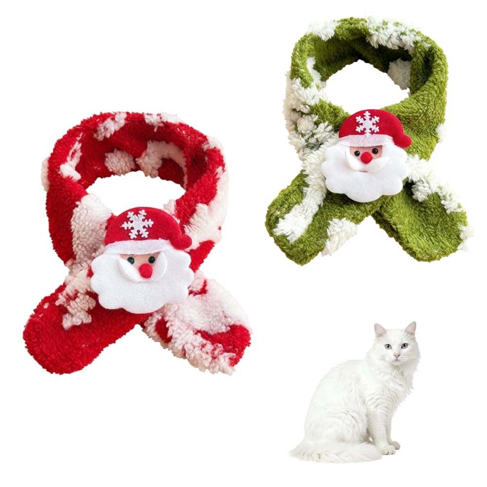 Cat Christmas Hat, 2PCS Adjustable Warm Santa Hat with Scarf for Dogs Cats, Festive Holiday Outfit Christmas Photo Props for Puppy Kitten