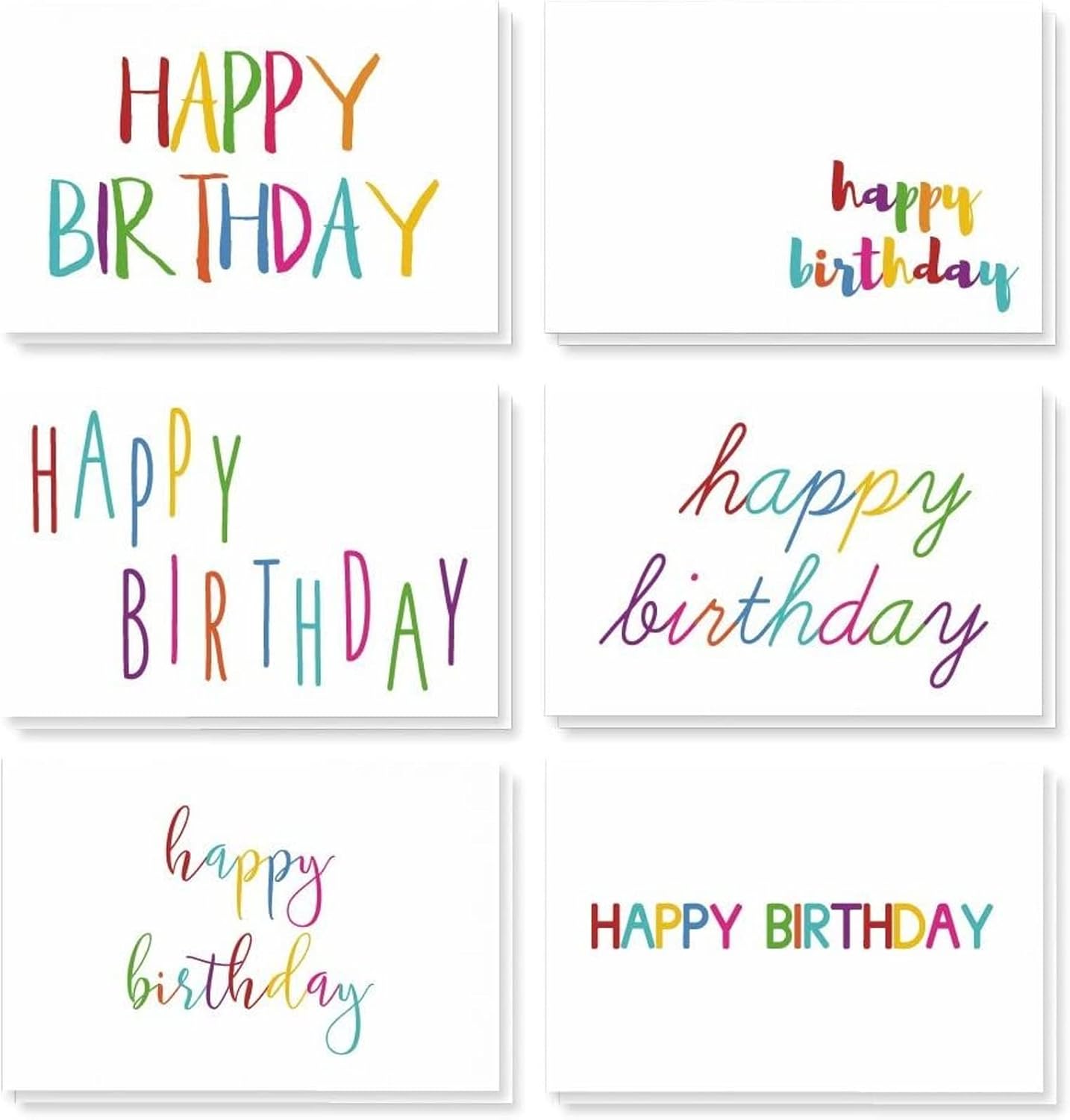 Best Paper Greetings Happy Birthday Greeting Cards (48-Pack) - Birthday Card Variety Pack - 6 Unique Rainbow Fonts - Blank on the Inside, Envelopes Included - 10 x 15 Centimetres