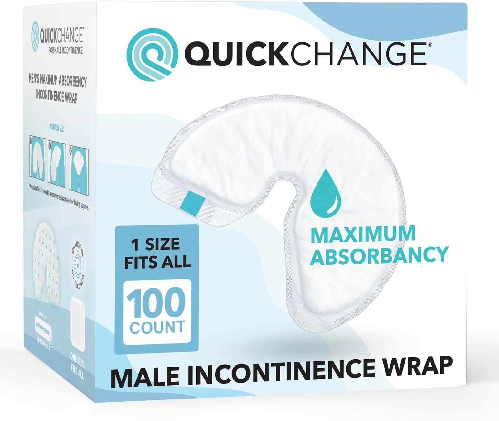 QuickChange Men's Incontinence Wrap | Maximum Absorbency | One-Size | 100 Count