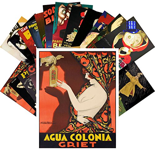 PIXILUV Vintage PostCards 24 pcs Vintage Ads Advert Posters Art Deco Magazine Covers