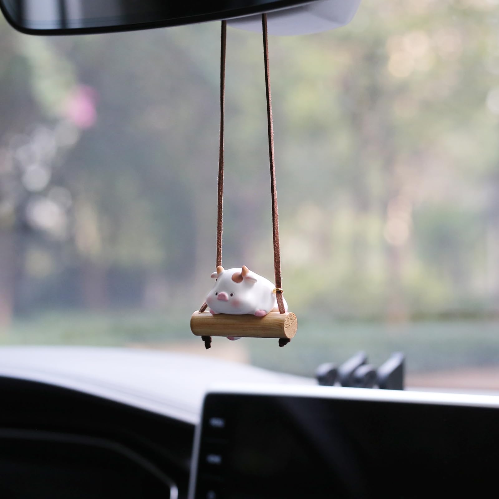 Cow Rearview Mirror Accessories Calf Car Hanging Ornament Cute Car Decorations for Women Girl Cow Gifts — view 4