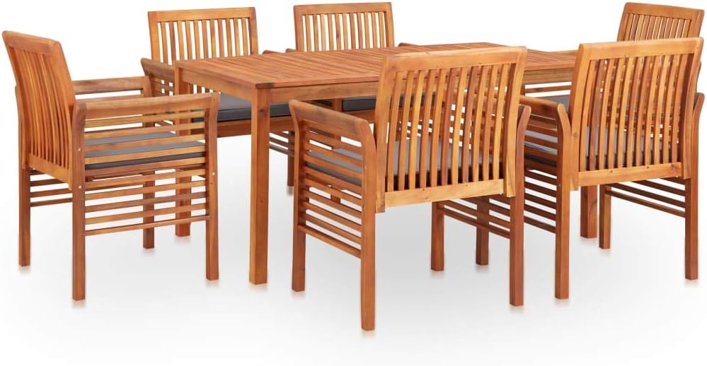 vidaXL Solid Acacia Wood 7-Piece Set Outdoor Dining Set in Brown Frame