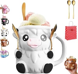 Highland Cow Ice Cream Pint Holder With Hoof Slots To Hold Your Spoon, For 16 Oz Pints, Ice Cream & Beer Can Sleeve With Handle, Soda Beer Can Cup For Highland Cow Lovers (Milk cow)