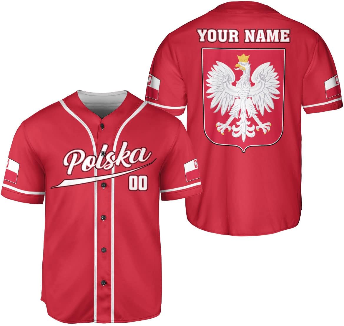 Leprints Personalized Polska Baseball Jersey, Poland Coat of Arms Lion Baseball Jersey for Men Women Polska Flag Jersey