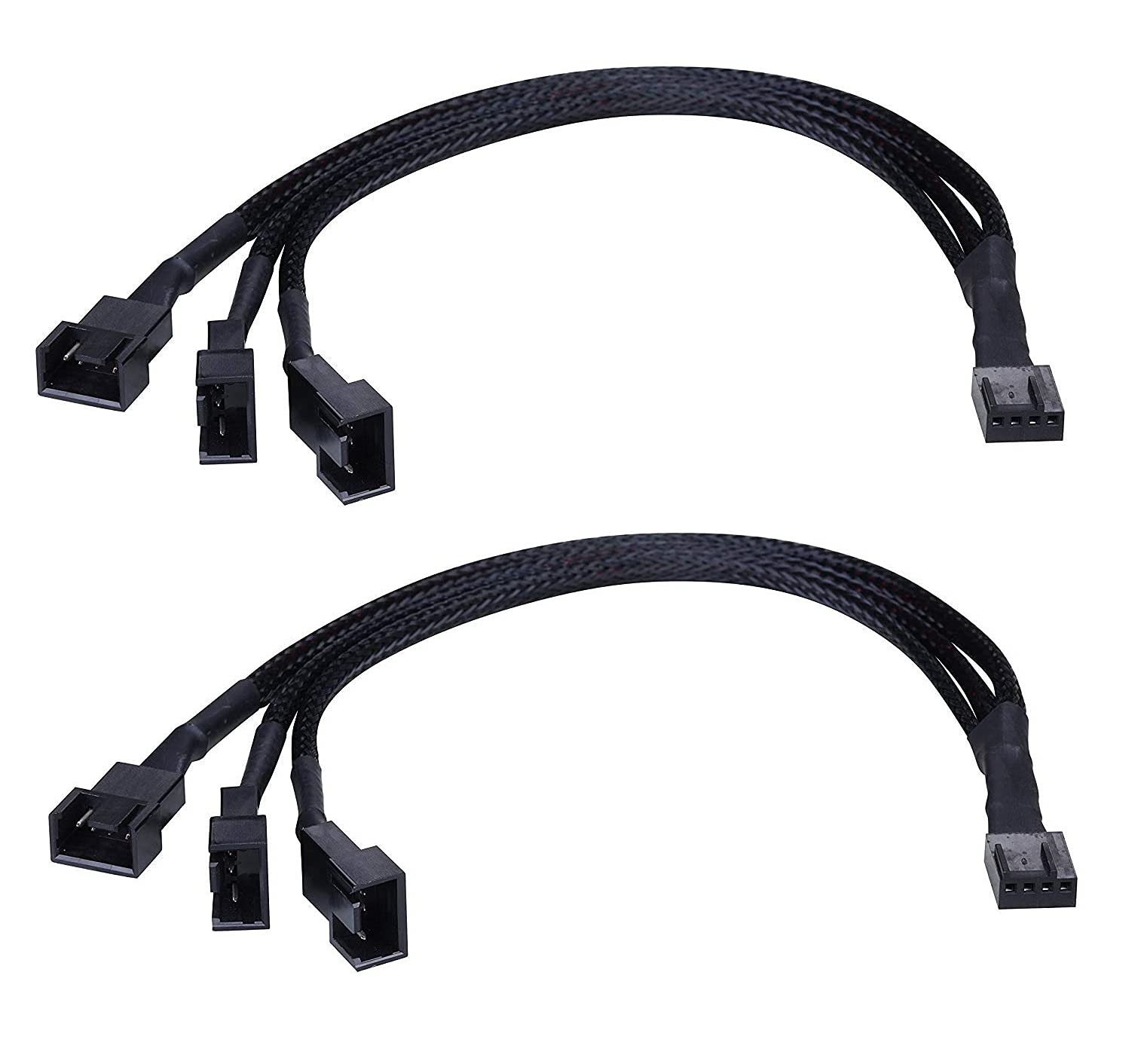 GadgetKarePro 4 Pin PWM Fan Splitter Cable Female to 3/4 Pin Male Adapter Sleeved Splitter (PC Fan Power Extension Cable) (1 to 3 Way 24cm) (Pack of 2)
