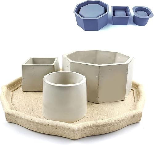 Miniatura 6 de appuivbt 3 moldes de silicona para maceta, para plantas suculentas, macetas de cemento, moldes de yeso, molde de arcilla para manualidades