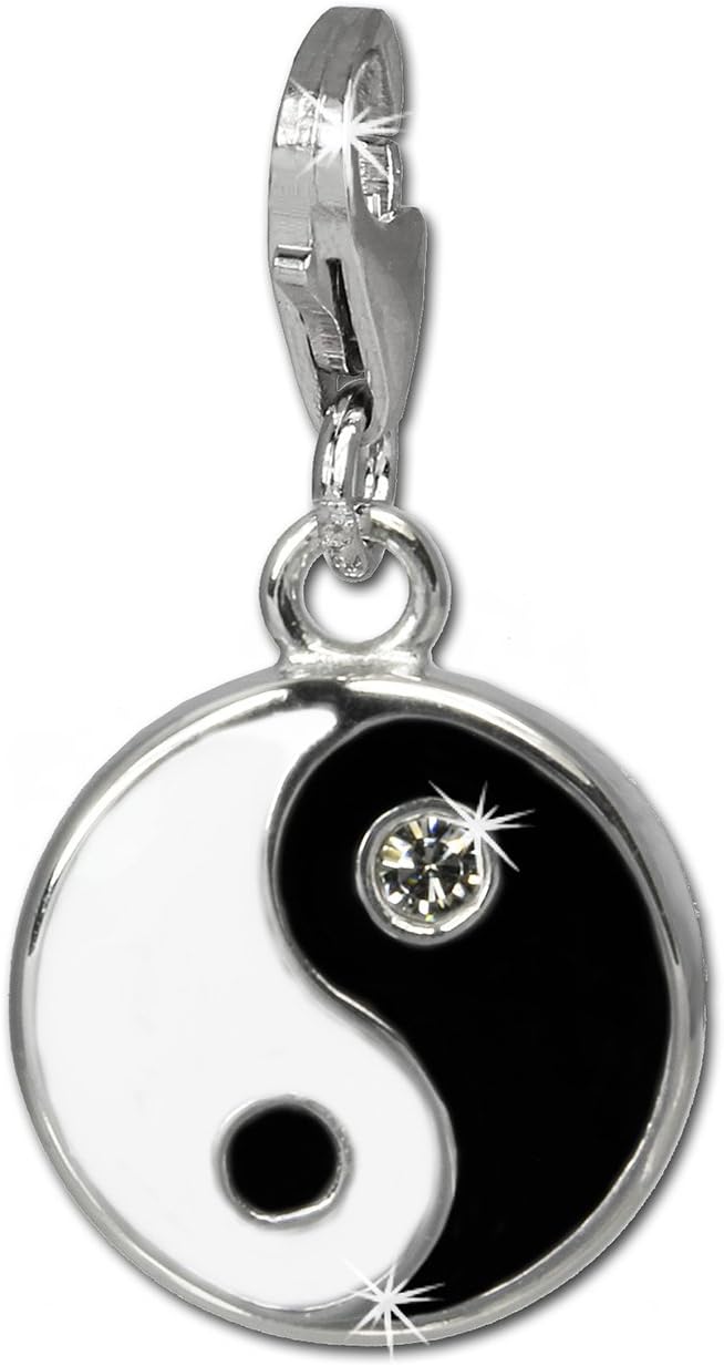 SilberDream Charm -Ying and Yang- black and white enameled 925 Sterling Silver Pendant FC840S