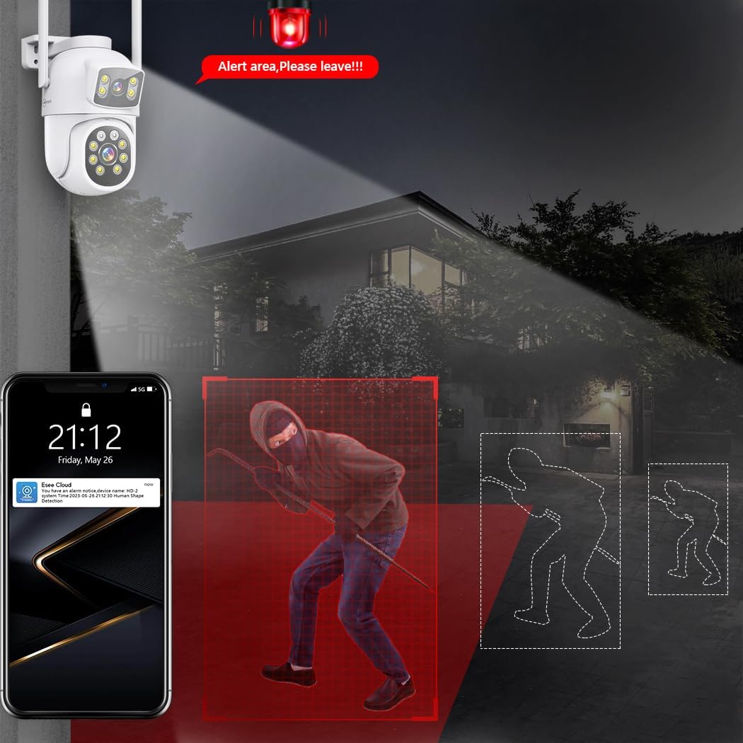 MOVOLS Wireless Security Camera System 5G/2.4G WiFi 4pcs 4MP+4MP Dual Lens Camera with 10" LCD Monitor Screen NVR System,2K HD PTZ Cameras with Color Night Version, Motion Detection,500GB HDD,10CH