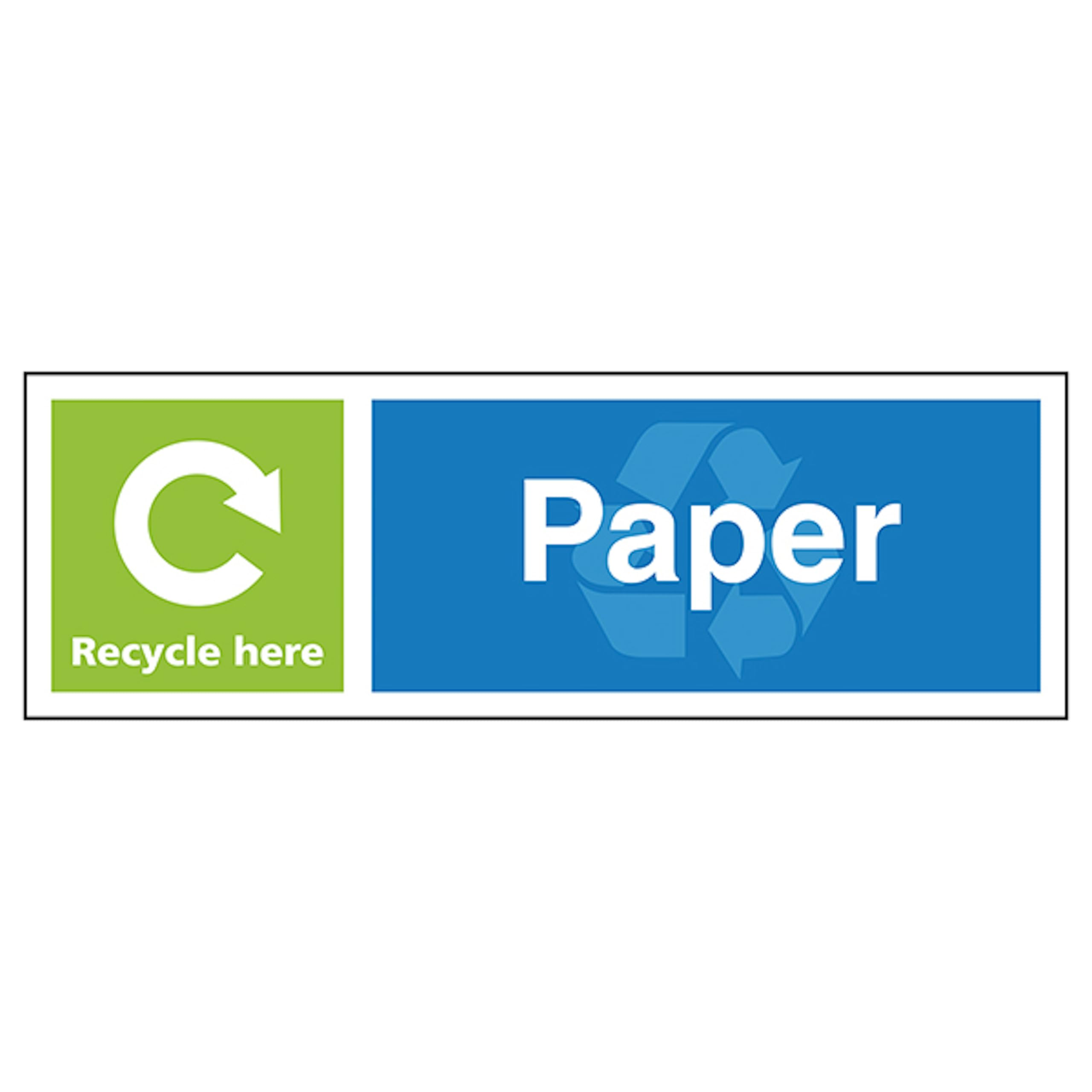 V Safety Paper Recycle Here - Landscape 300 x 100 mm - 1mm Rigid Plastic Safety Sign