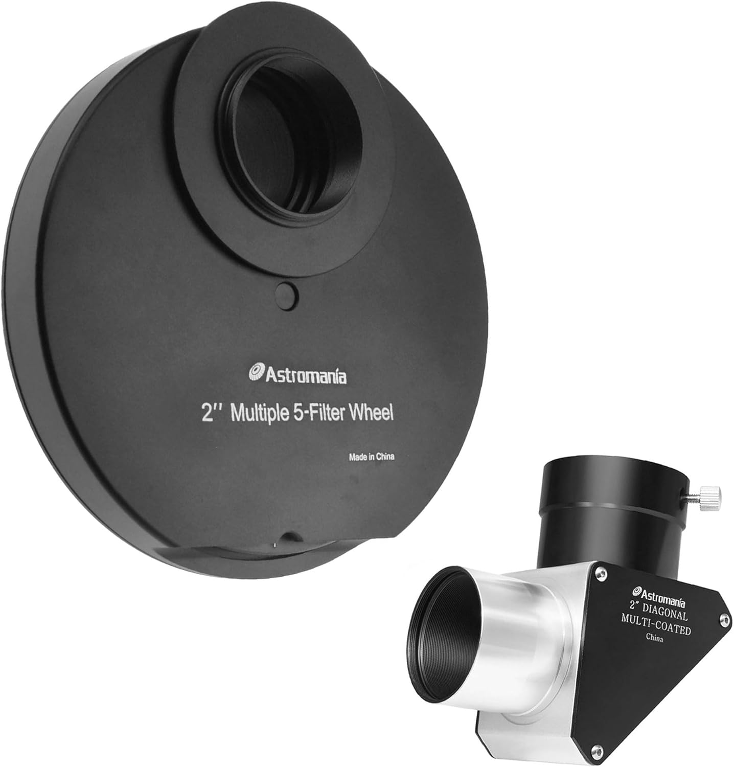 Astromania 2" 90-Degree Mirror Diagonal with 93% reflectivity Across Visible Spectrum - Bundle with - 2" Multiple 5-Position Filter Wheel for Telescope