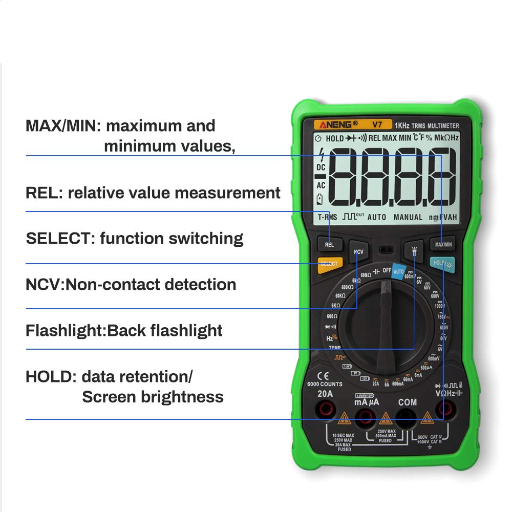 HANMATEK DM20 Digitale Multimeter – 6000 Counts – Automatisch Bereik – AC/DC Spanning En Stroom – NCV – True RMS – Met Achtergrondverlichting
