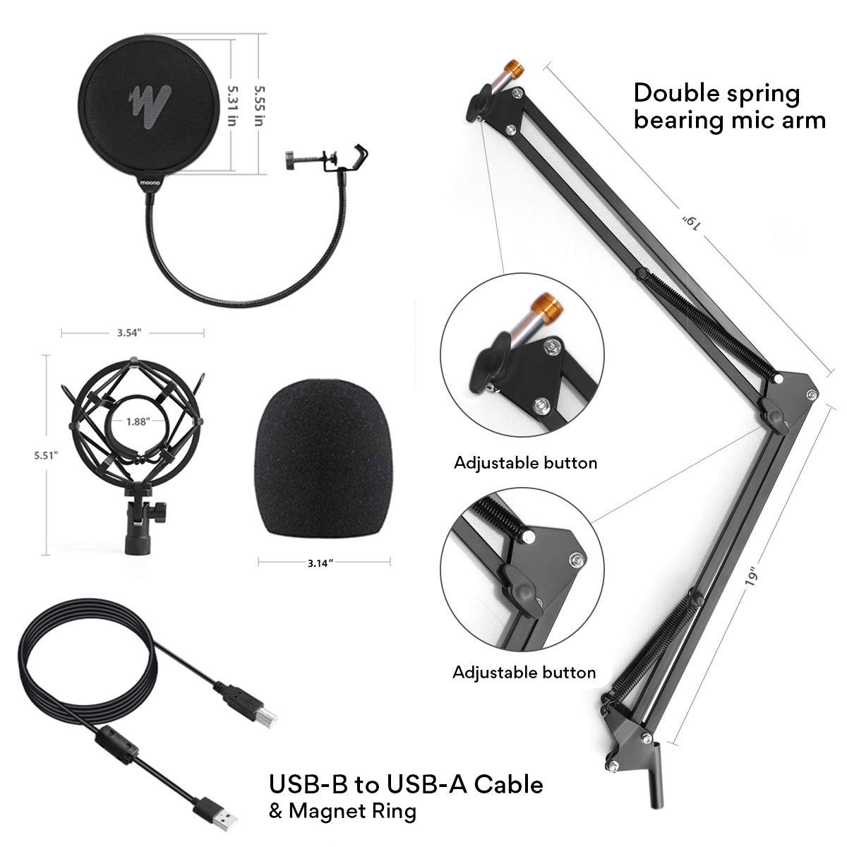 MAONO Microphone with Studio Headphone Set 192kHz/24bit Vocal Condenser Cardioid Podcast Mic Compatible with Mac and Windows, YouTube, Gaming, Live Streaming, Voice-Over (): AU-A04H