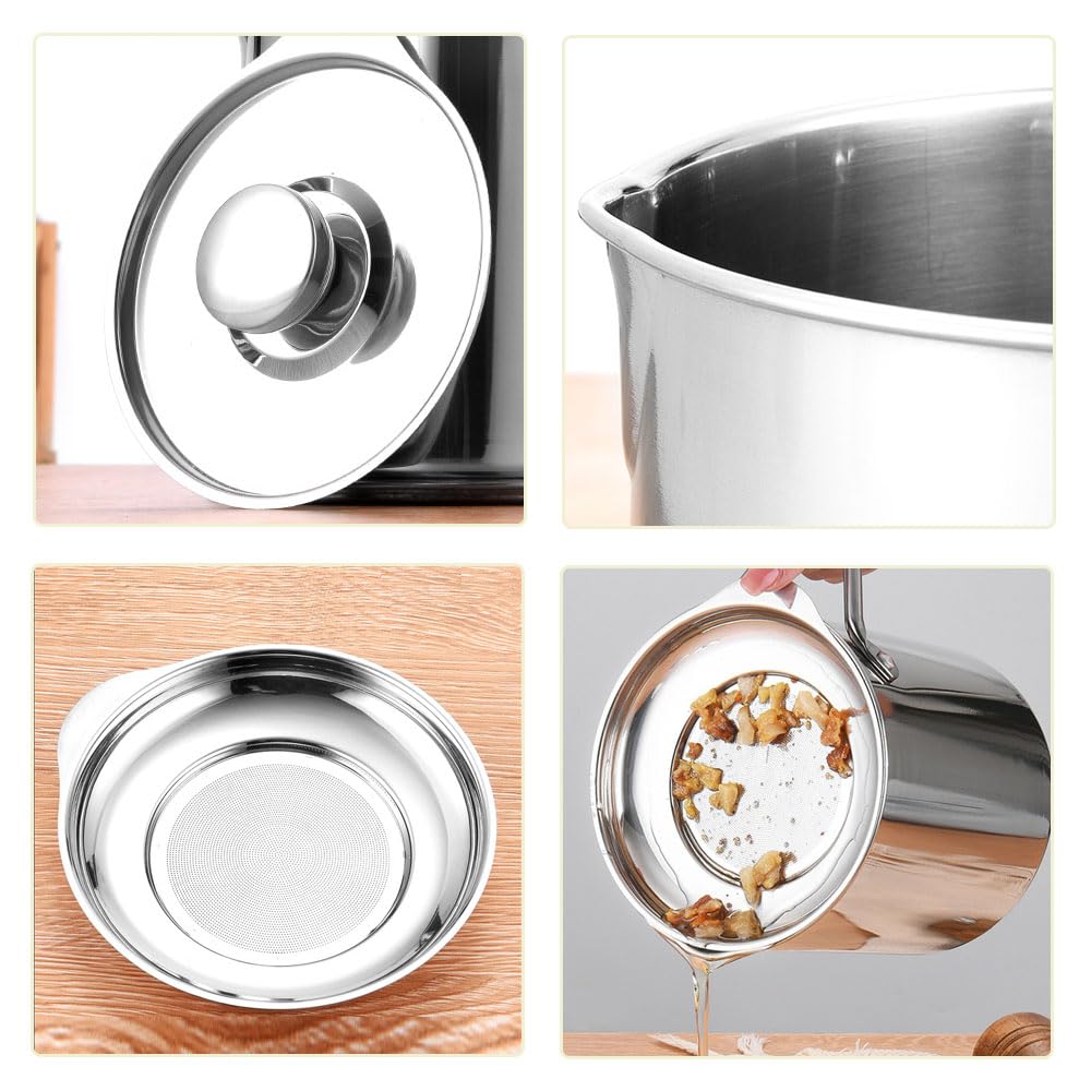 Contenitore per grasso per pancetta in acciaio inox con filtro per olio, coperchio antipolvere e piastra antiscivolo, ideale per conservare olio per friggere e grasso da cucina (1,8 l)