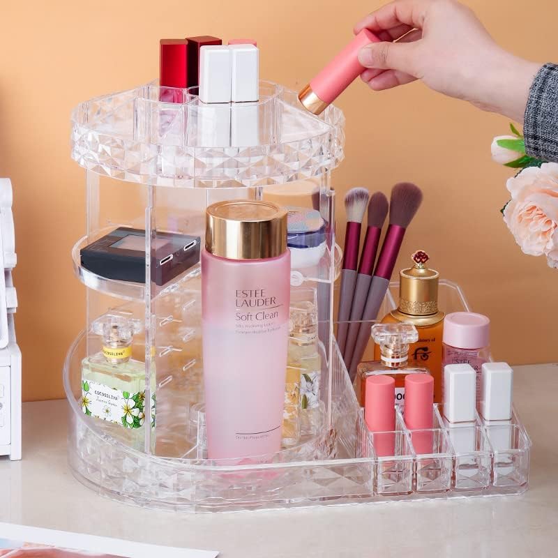 Miniatura 3 de CONHENCI Organizador de maquillaje acrílico giratorio de 360 grados de gran capacidad, 5 capas, ajustable, soporte de almacenamiento cosmético,