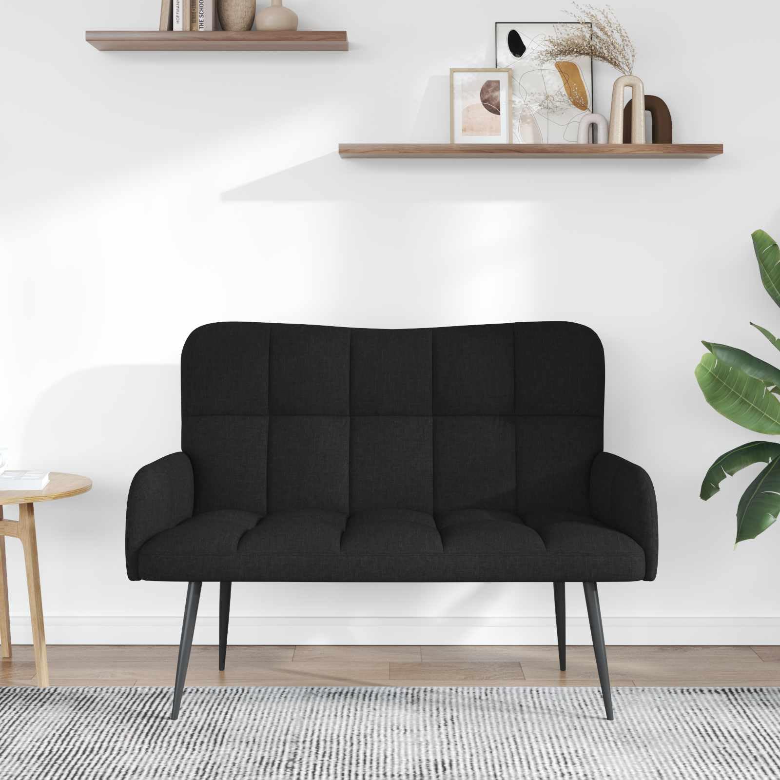 Sofá de dos plazas, color negro, 115 x 61 x 87 cm, tela con espacio de almacenamiento, función relax, diseño moderno, estructura de madera y metal, ideal para salón, habitación de invitados y