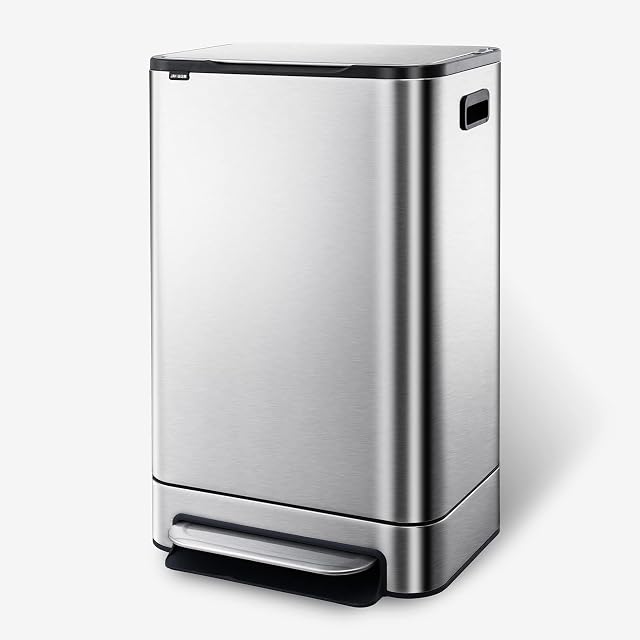 ELPHECO Stainless Steel Kitchen Bin 50 L Garbage Waste Bin with Durable Pedal, 13 Gallon Pedestal Waste Bin, Removable Plastic Inner Bucket Waste Bin for Office