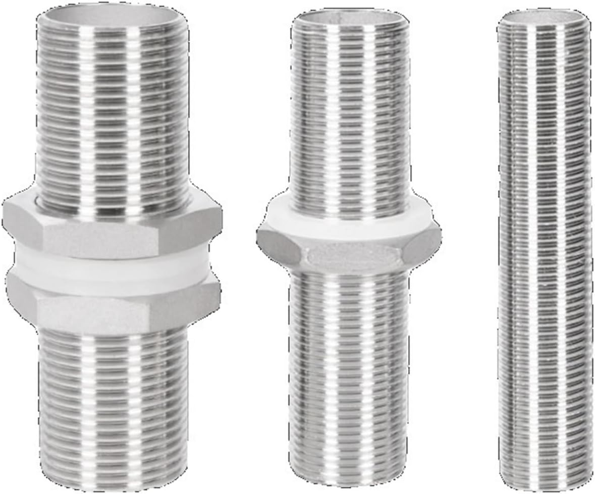 1/8" 1/4" 3/8" 1/2" 3/4" 1" -2" BSPT x 30-150mm Length 304 Stainless Full Thread Bulkhead Lock Pipe Fitting Water Tank Aquarium(A Set,30MM_2")