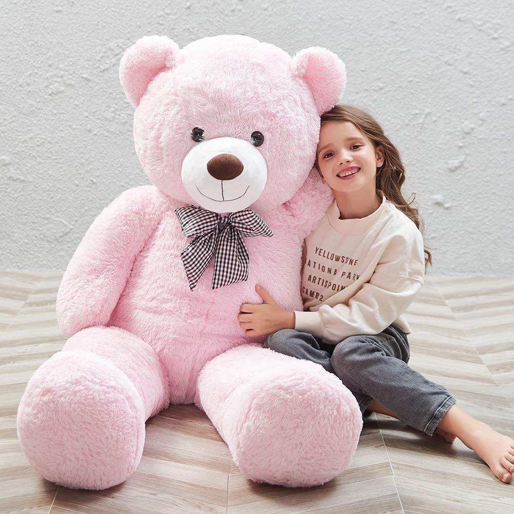 Peluş 120 cm Papyonlu Sevimli Ayı - Sevgiliye Özel Hediye Pembe