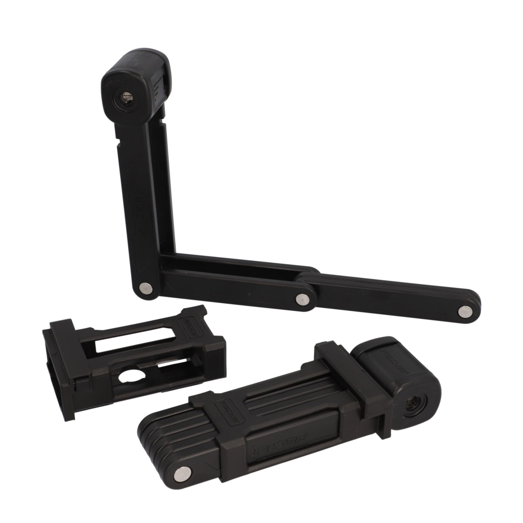 FISCHER Fahrrad Faltschloss, PROTEC FK 85 TWIN Set mit 2 Faltschlössern inkl. Halterung, mit Schüssel, kunststoffummantelt, schwarz, Länge: 85 cm