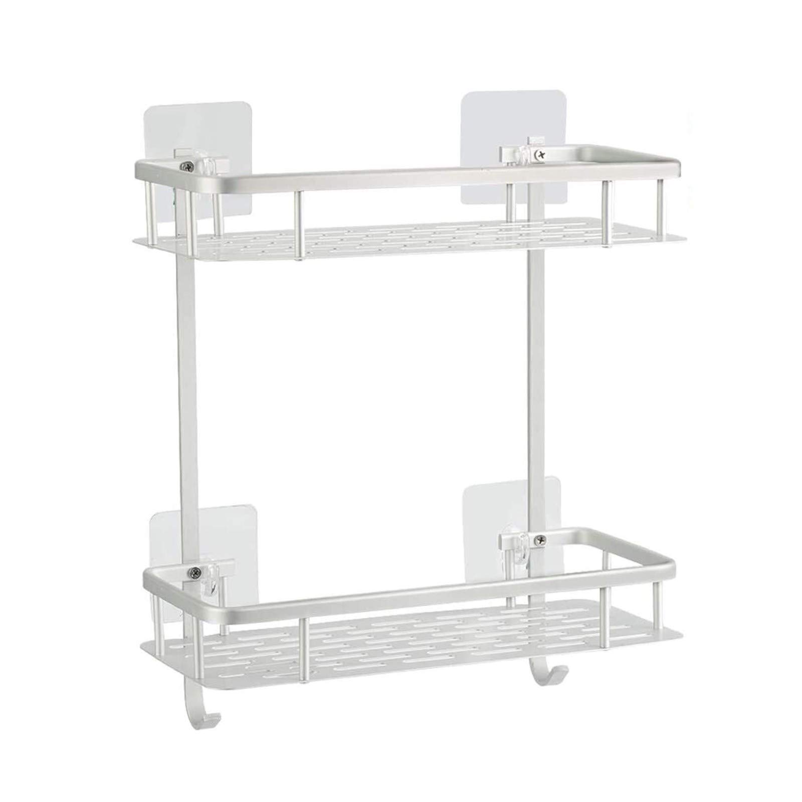 ZXQZ Bathroom Shelves Bathroom Shelves, Aluminum 2 Tier Square Shower Shelf Caddy Adhesive Storage Basket for Shampoo Bathroom Furniture