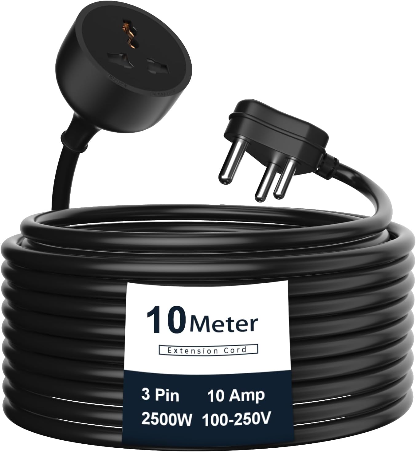 Hoteon Extension Board with 10 Meters Heavy Duty Long Wire Cord, Single Outlet Socket 2500W 10A Expandable Electric Extension, 3 Pins Extension Cord for Indoor Outdoor Use (10M/ Black)-1PCS