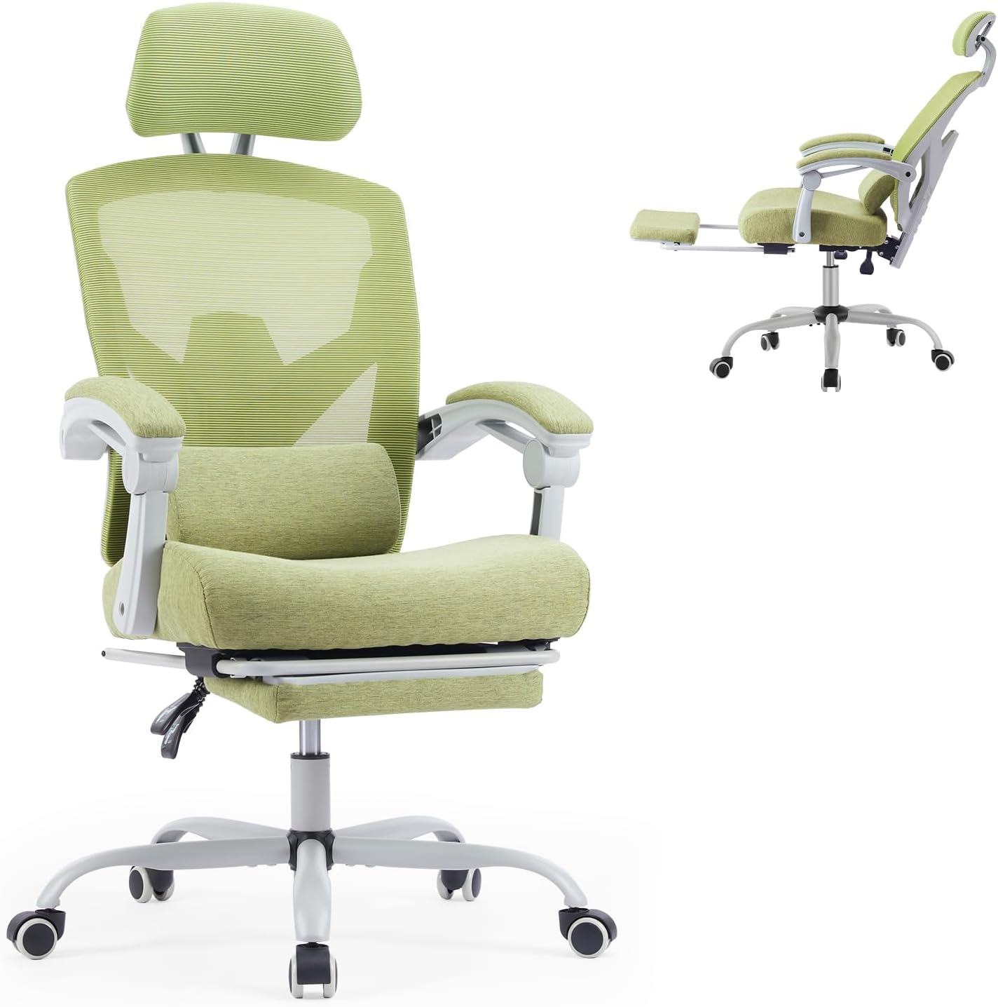 Sweetcrispy Office Computer Desk Chair, Ergonomic High-Back Mesh Rolling Work Swivel Chairs with Wheels, Comfortable Lumbar Support, Comfy Arms for Home, Bedroom, Study, Student, Green - Amazon product rated Grade A