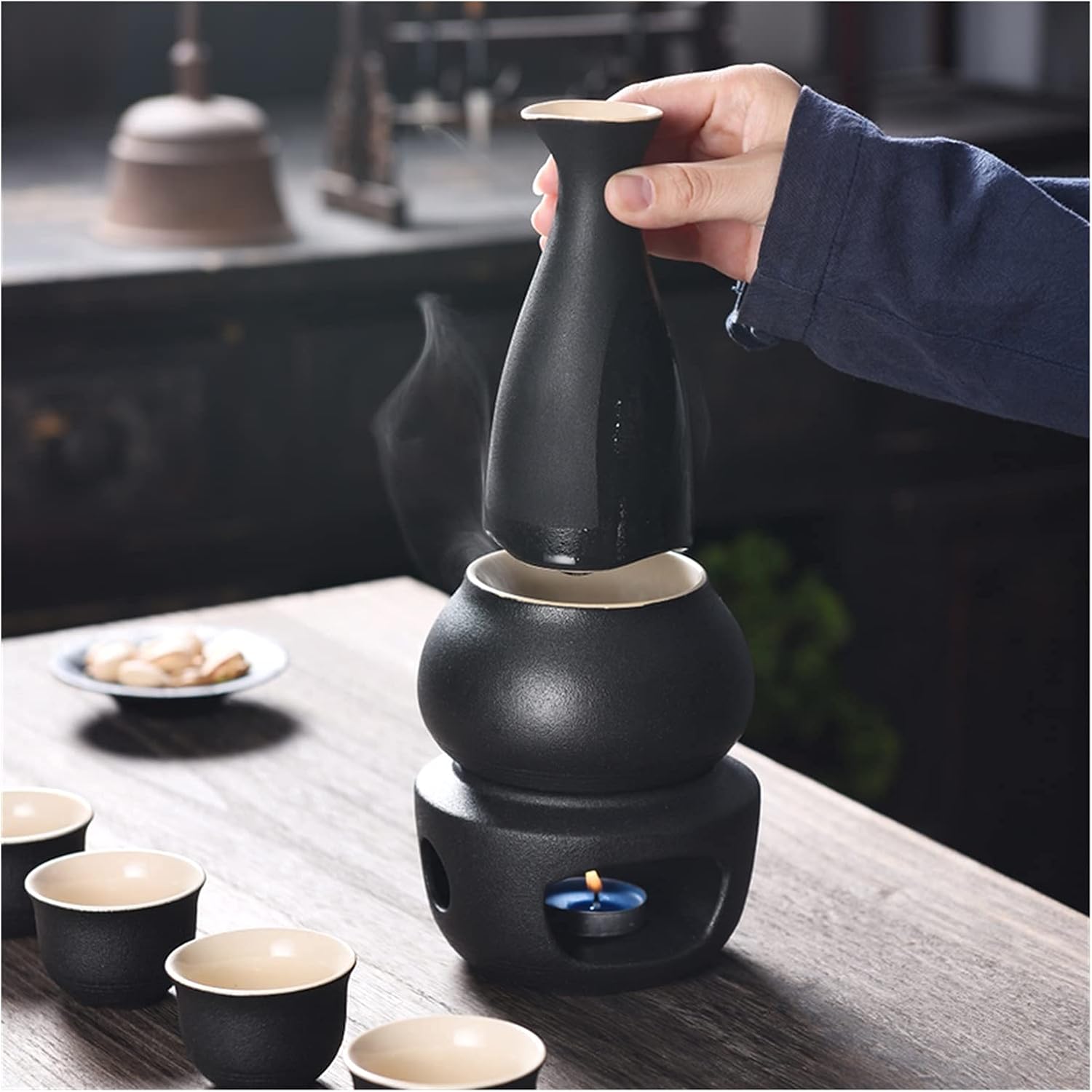 Japanese-Style Household Ceramic Wine Set Retro Ceramic Sake Brewing Jug Household Spirits Rice Wine Vodka Holiday Party Decoration Ornaments/Purple