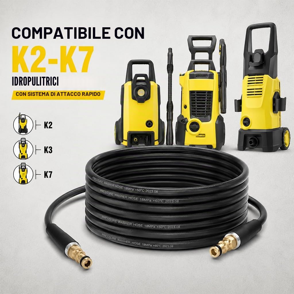 10M Tubo Flessibile di Prolunga per Kärcher K2 K3 K4 K5 K6 K7 Idropulitrice, Tubo di Ricambio con Quick Connect System, 180 Bar