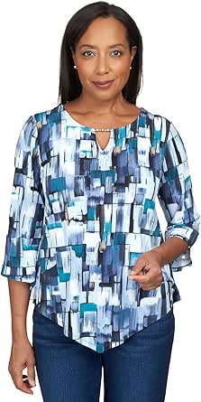 Alfred Dunner El Paso Womens Plus Crew Neck 3/4 Sleeve T-Shirt