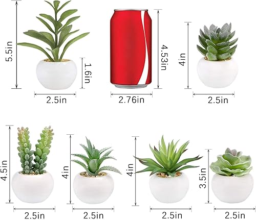 Miniatura 2 de Greentime Juego de 6 plantas suculentas artificiales en mini macetas de cerámica blanca pequeñas plantas suculentas falsas plantas suculentas de