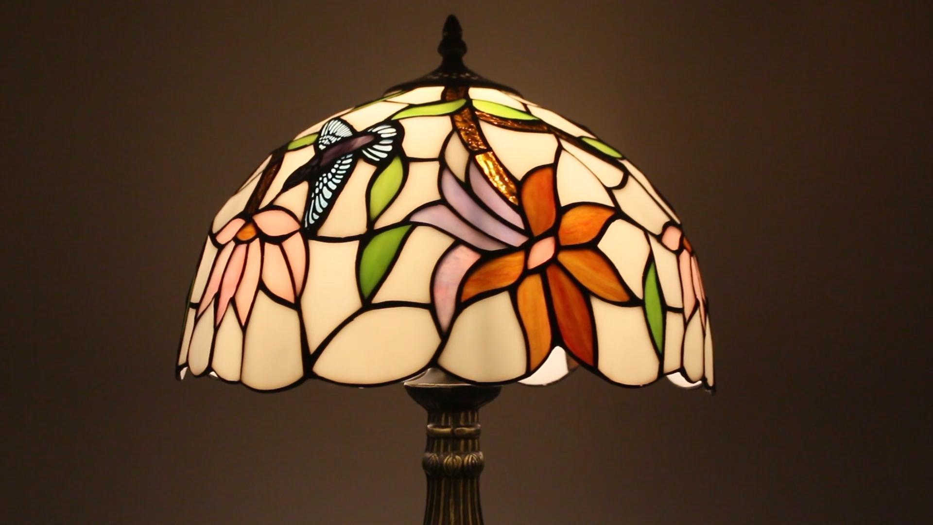 Image of WERFACTORY Tiffany Lamp Stained Glass Hummingbird Style Table Lamp 18 Inch