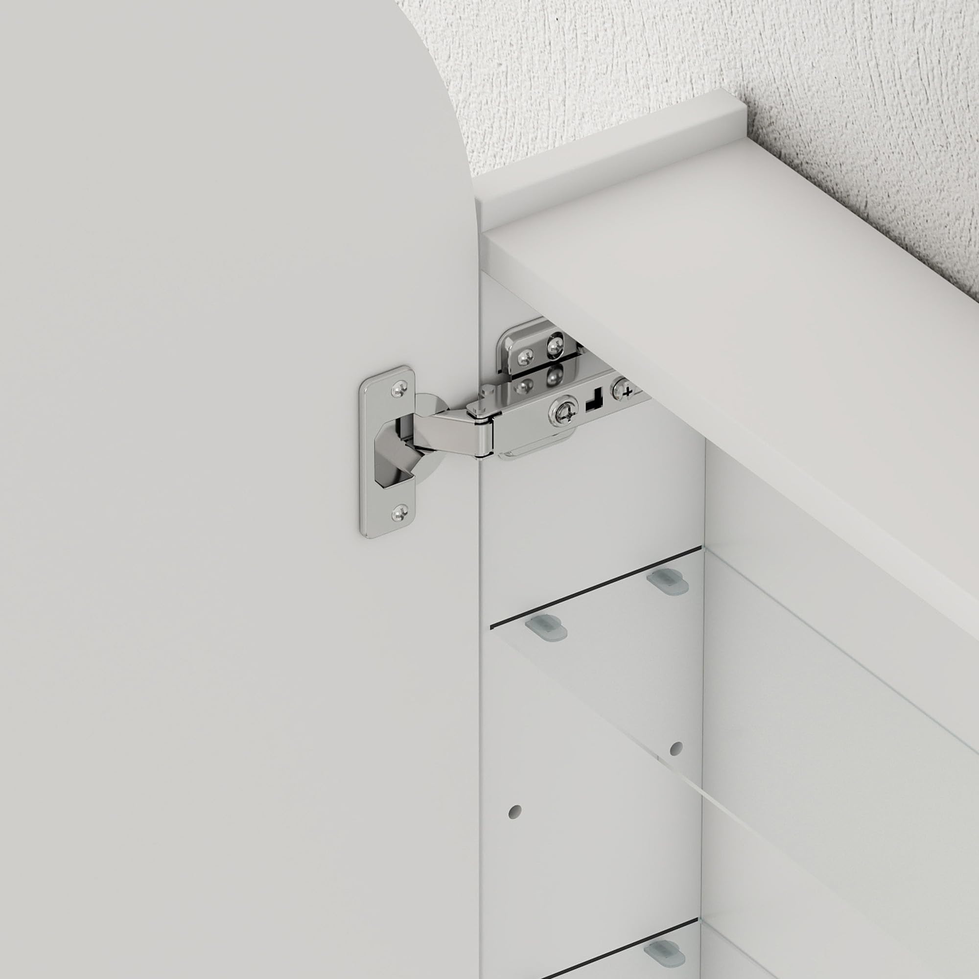 HOMCOM Wandschrank für Badezimmer mit Spiegel, 40 x 12 x 80 cm, Badezimmermöbel, rahmenloser Spiegelschrank mit Bogen und verstellbaren Glasböden, weiß