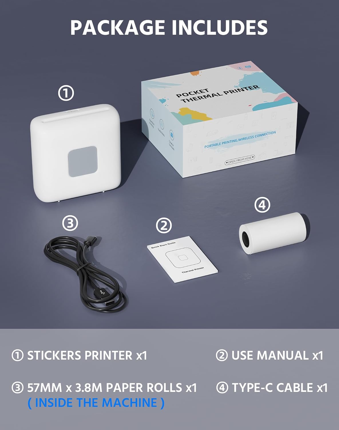 Sticker Printer, TP6 Print Pods Mini Printer, Portable Bluetooth Sticker Maker Machine, Inkless Thermal Pocket Printers, Fits Study Graphics, Notes, Journal, DIY & Gifts Blessings - White