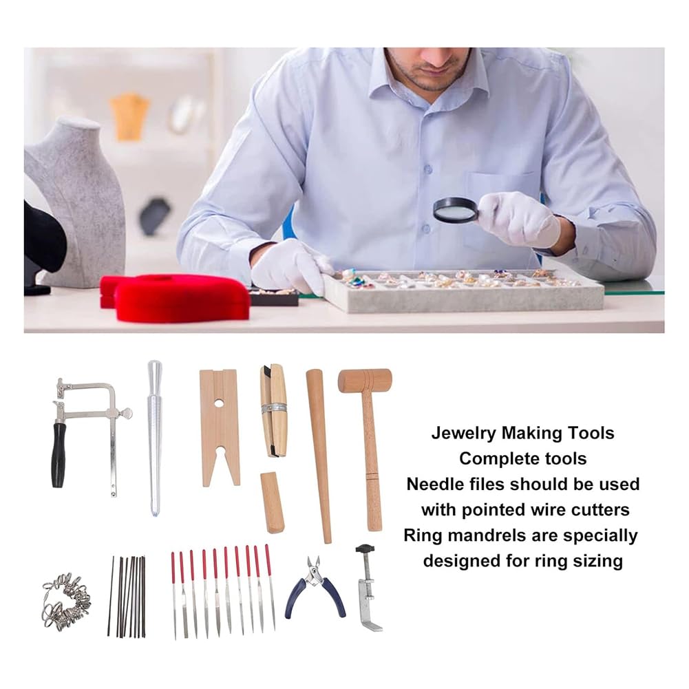 Ensemble D'Outils de Fabrication de avec Cadre de Scie, Coupeurs, Kit de Bijoutier pour la Fabrication de Bagues, de Travaux de et plus Encore