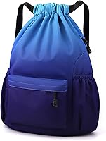 Vista 1 de Mochila con cordón para mujer, bolsa de gimnasio con cordón, resistente al agua, pequeña bolsa de cincha azul (Blue-Blue)