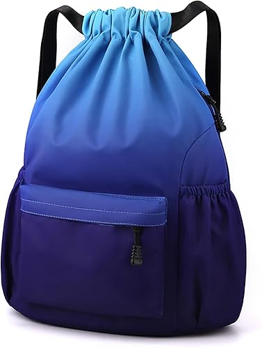 Mochila con cordón para mujer, bolsa de gimnasio con cordón, resistente al agua, pequeña bolsa de cincha azul (Blue-Blue)