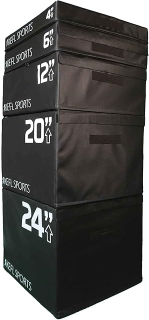 KEFL Sports Soft Foam Plyo Jump Box Black - Premium Soft Foam Stackable Plyometric Box Set - For Home, Gym, Fitness Workouts - Jump & Aerobic Stepping Exercises - 10cm/15cm/30cm/51cm/61cm/Full Set