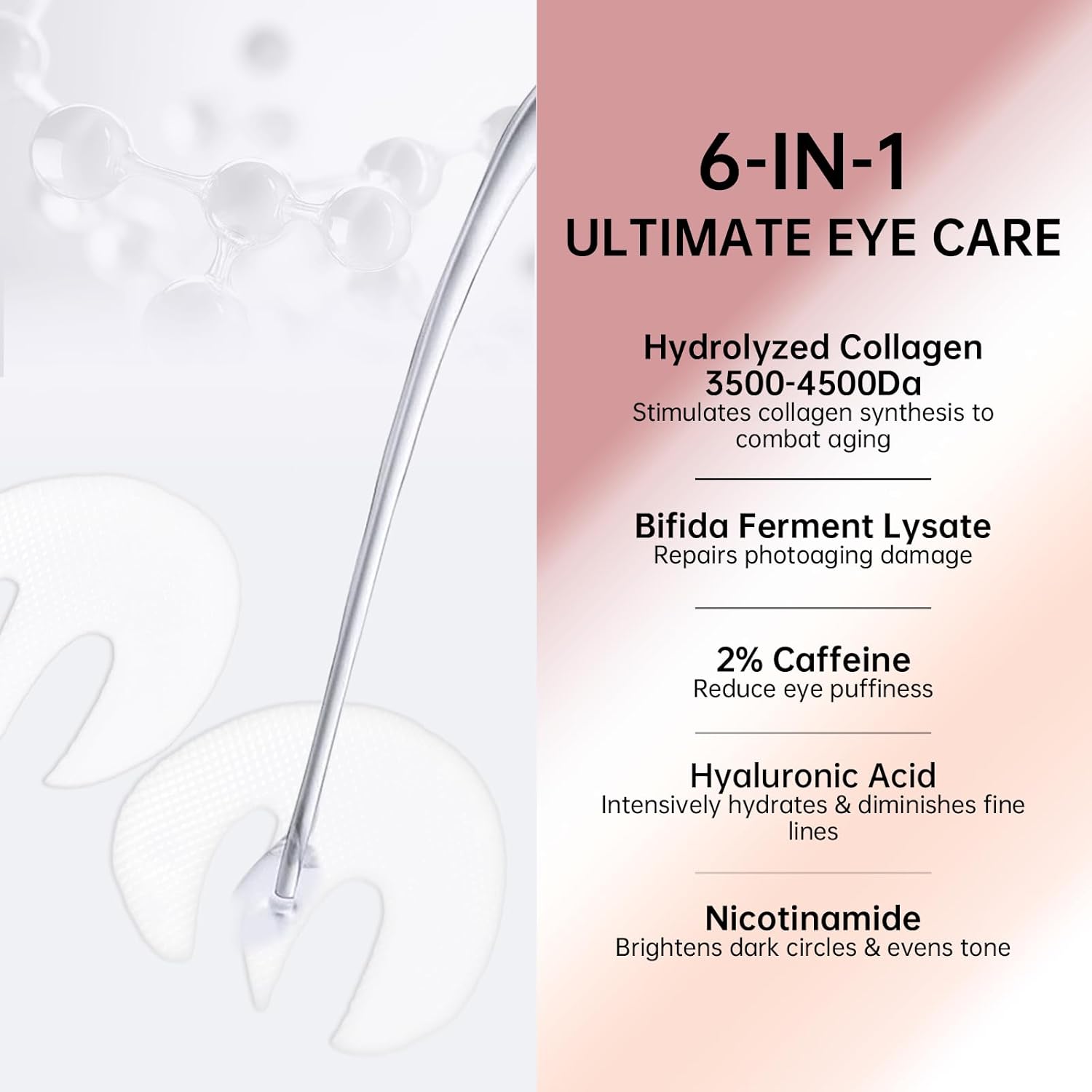 Novoy 15 Pairs Bio-Collagen Real Deep Eye Patches - 6-in-1 Retinol Overnight Eye Patches for Dark Circles, Puffiness & Wrinkles | 2% Caffeine+Hyaluronic+Niacinamide, Korean Popular Eye Mask - ROSE - Image 2