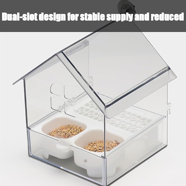 Foto 2 de 7 de Comedero exterior extraíble para loros, comedero transparente para pájaros con dos comederos para alimentos