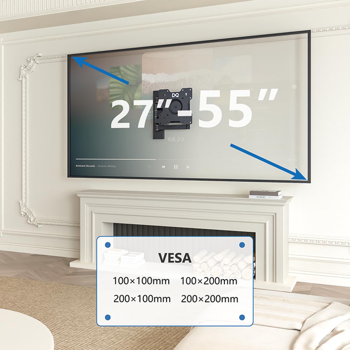 Soporte de Pared para TV DQ Rotate XL - extralargo Brazo Giratorio, Soporte, Barra giratoria flexibilidad para TV de tamaño Medio, Soporte para TV (Negro, 70 cm / 25 kg)