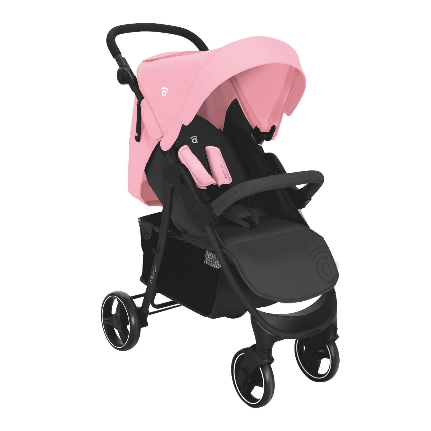 Asalvo AMÉRICA 3 Silla de Paseo, Carrito bebé, Carro para bebés, Confortable, Ultraligera, Segura, Capota con Ventana y Freno Trasero, Manejable, Plegado compacto, Carga Máxima 24 kg, Rosa