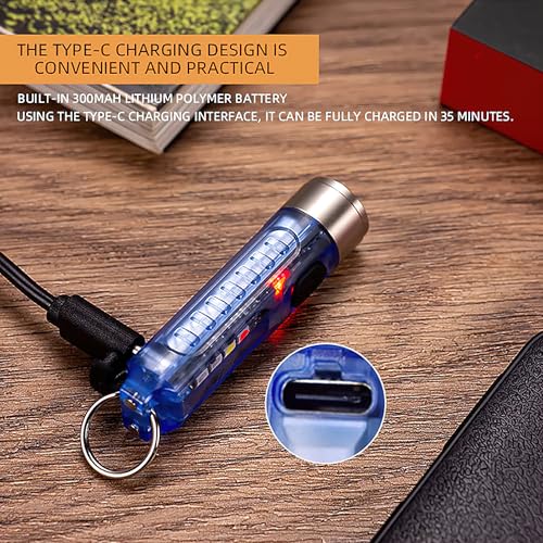 Image of WISKA Mini Pocket Torch Light Rechargeable - Small LED Flashlight Keychain with USB Charging for Camping, EDC, COB Powerful Lights - Compact and Lightweight Key Chain Size