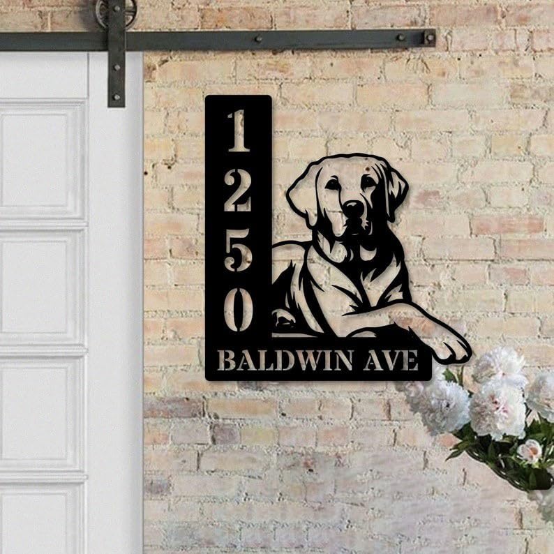 Personalized Doberman Dog Address Sign, Custom Metal House Number with Doberman Design, Outdoor Wall or Yard Decor, Pet Lover Home Decor (Doberman Dog House Number)