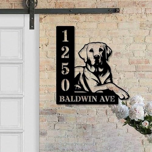 Personalized Labrador Retriever Dog Address Sign, Custom Metal House Number with Labrador Design, Outdoor Wall or Yard Decor, Pet Lover Home Decor (Labrador Retriever Dog House Number)