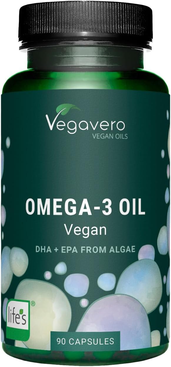 Vegavero Vegan Omega 3 | Algae Oil DHA & EPA | 90 Capsules | NO Additives | Lab-Tested
