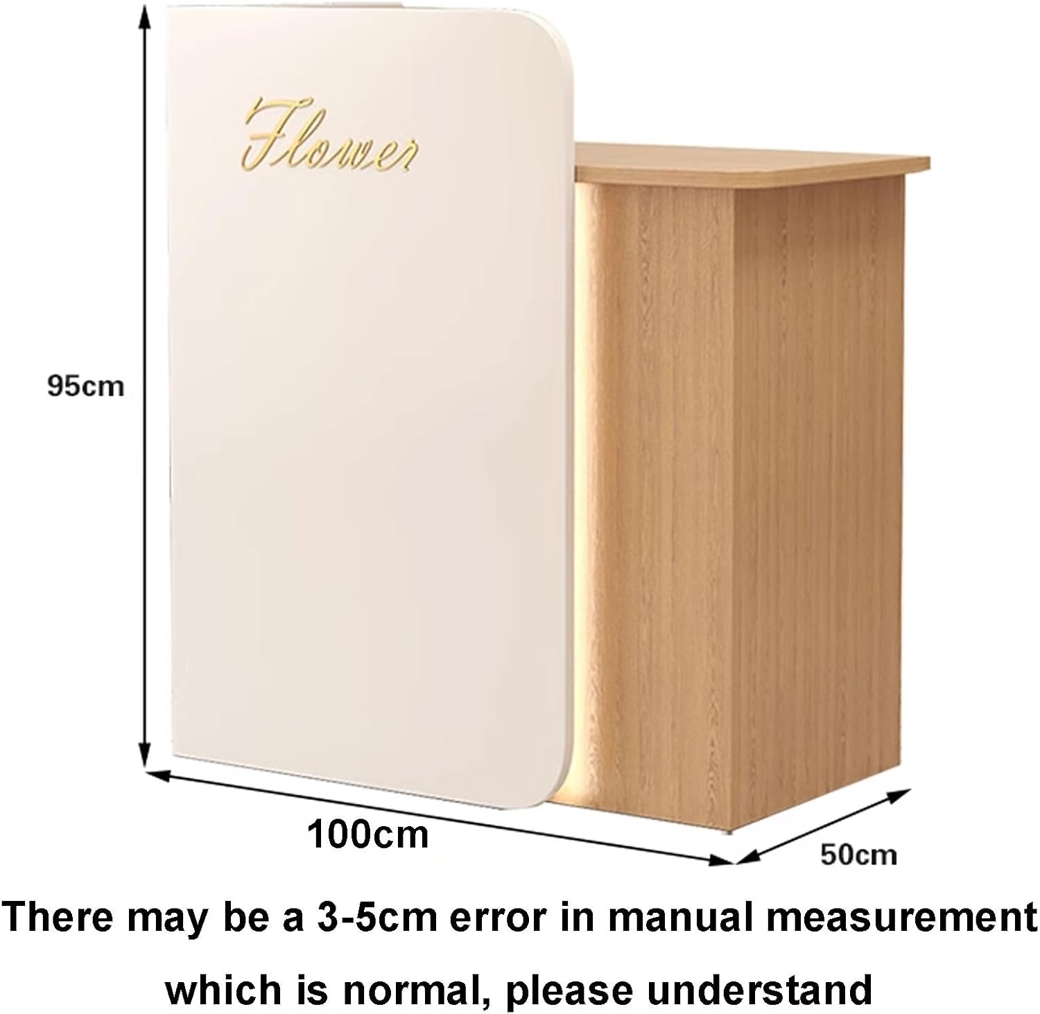 Salon Reception Desk, Small Reception Counter, Receptionist Desk with Drawers, Office Counter Table Engineered Wood(Beige+White,100cm)