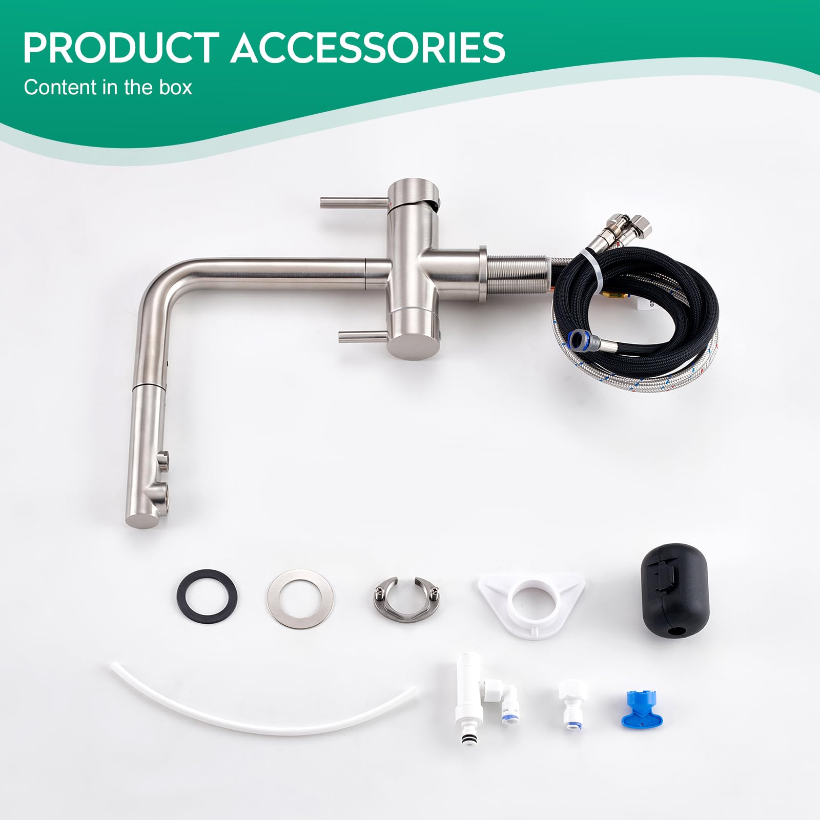 CREA Grifo de Cocina 3 Vías Ósmosis con Ducha Extraible,Grifo Monomando con 2 Palancas,360° Grifo De Cocina Para Filtro De Agua,Acero Inoxidable Cepillado
